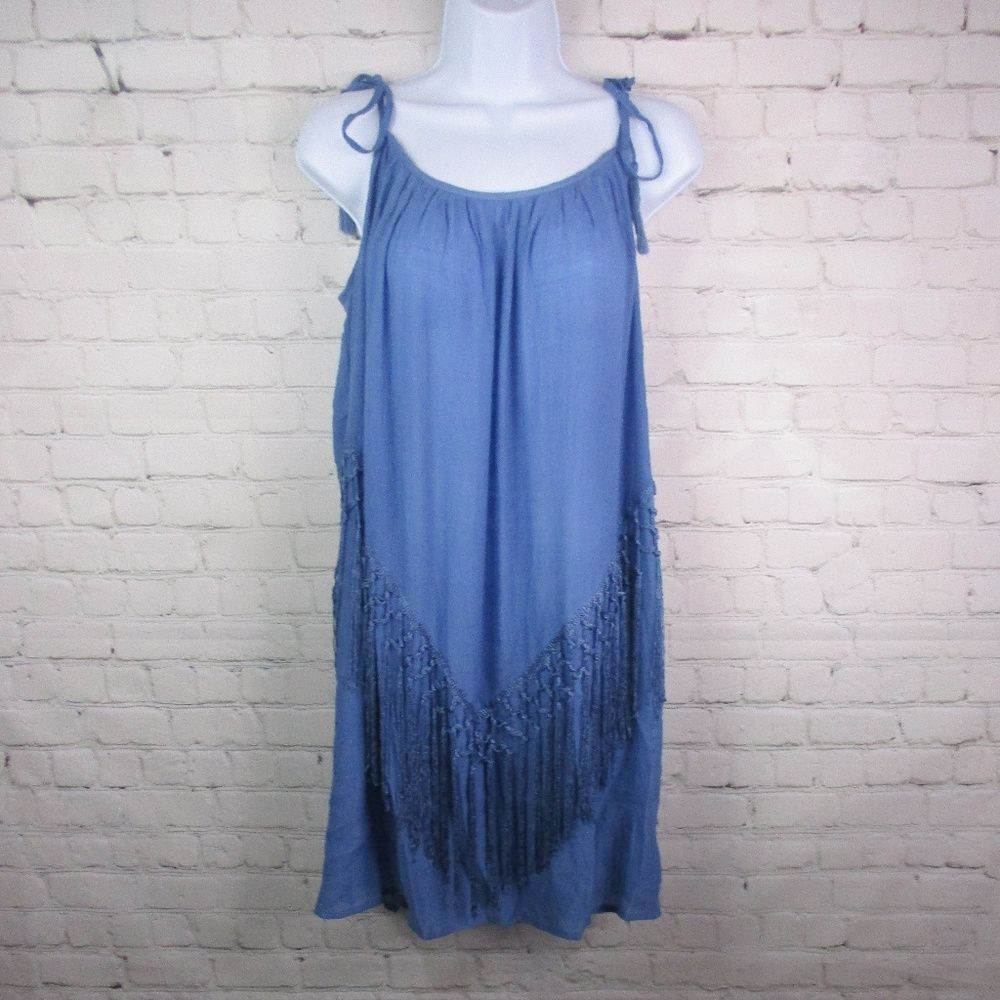 NWT JODIFL Blue Tie Strap Fringe Dress